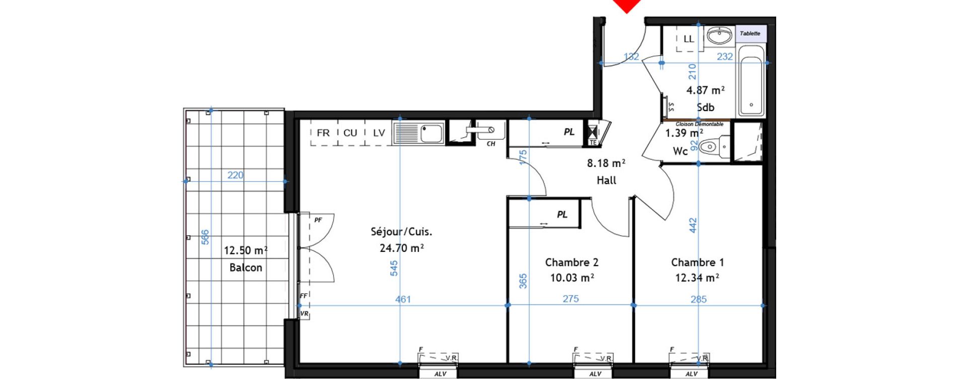 Appartement T3 de 61,51 m2 &agrave; La Verpilli&egrave;re Centre