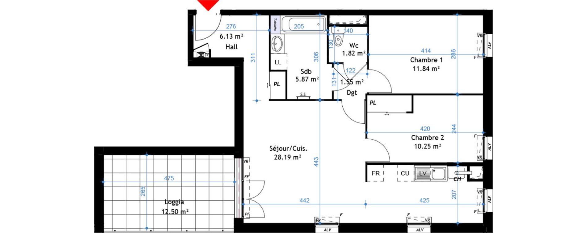 Appartement T3 de 65,65 m2 &agrave; La Verpilli&egrave;re Centre