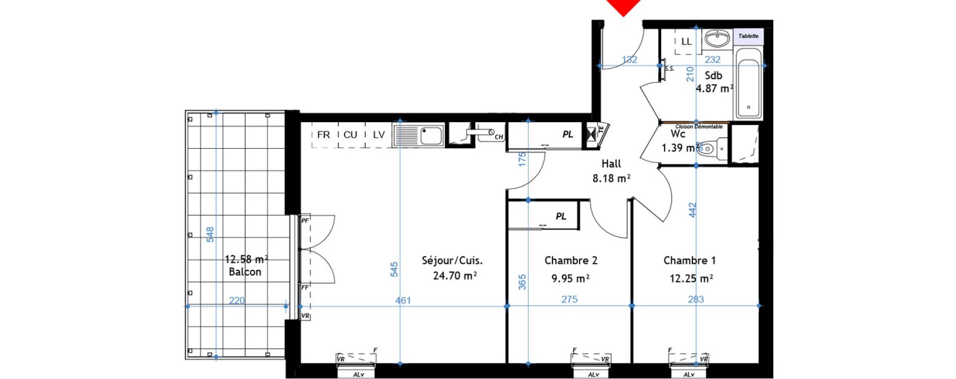 Appartement T3 de 61,34 m2 &agrave; La Verpilli&egrave;re Centre