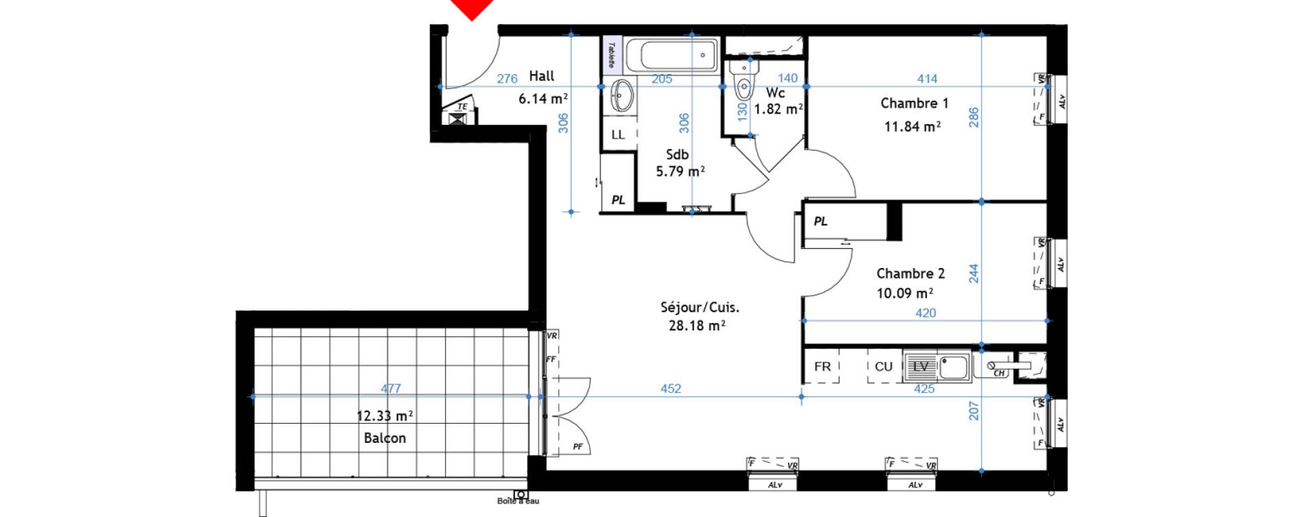 Appartement T3 de 65,41 m2 &agrave; La Verpilli&egrave;re Centre