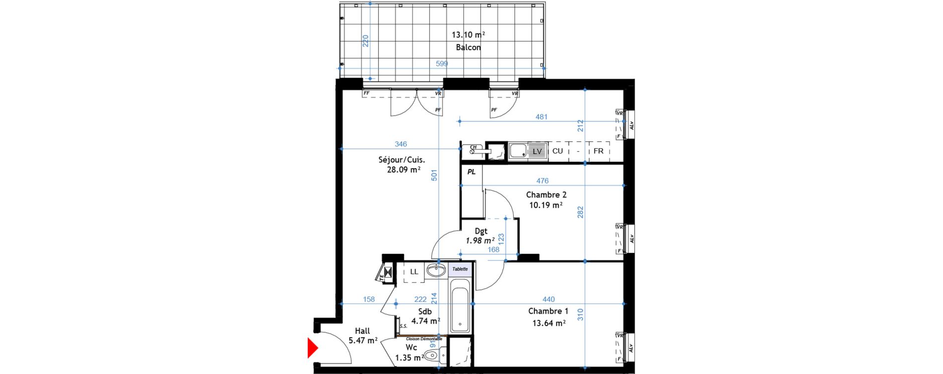 Appartement T3 de 78,56 m2 &agrave; La Verpilli&egrave;re Centre