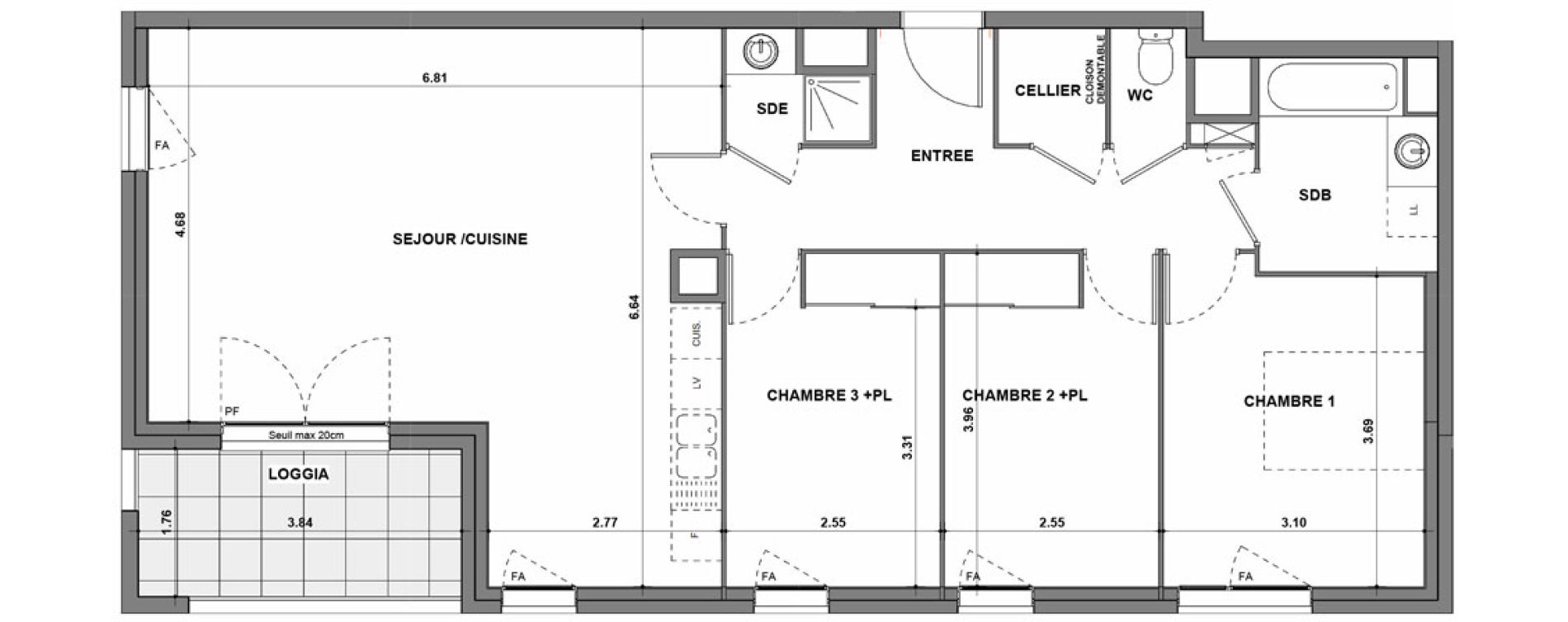 Appartement T4 de 88,37 m2 &agrave; La Verpilli&egrave;re Centre