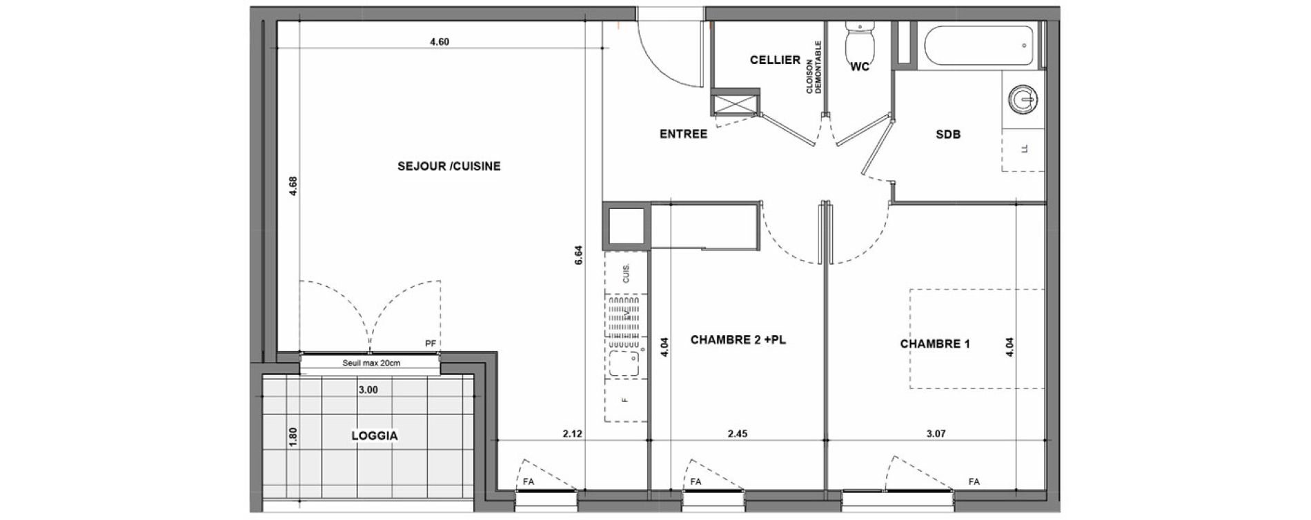 Appartement T3 de 64,16 m2 &agrave; La Verpilli&egrave;re Centre
