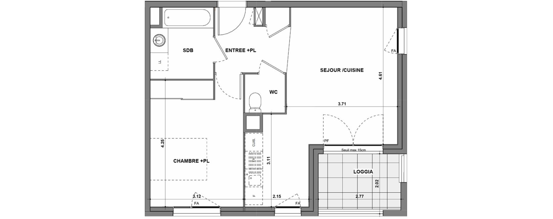 Appartement T2 de 47,73 m2 &agrave; La Verpilli&egrave;re Centre