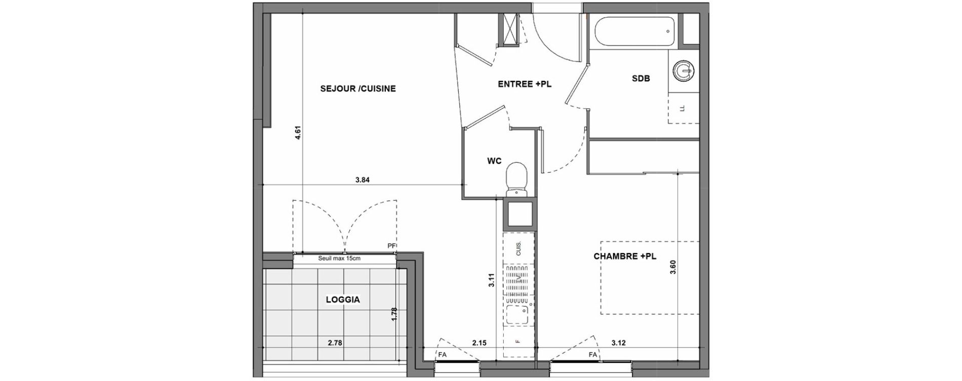Appartement T2 de 48,03 m2 &agrave; La Verpilli&egrave;re Centre