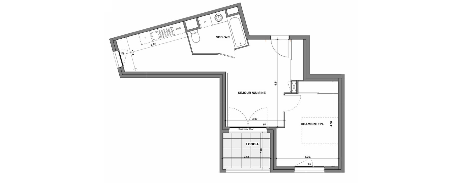 Appartement T2 de 43,99 m2 &agrave; La Verpilli&egrave;re Centre