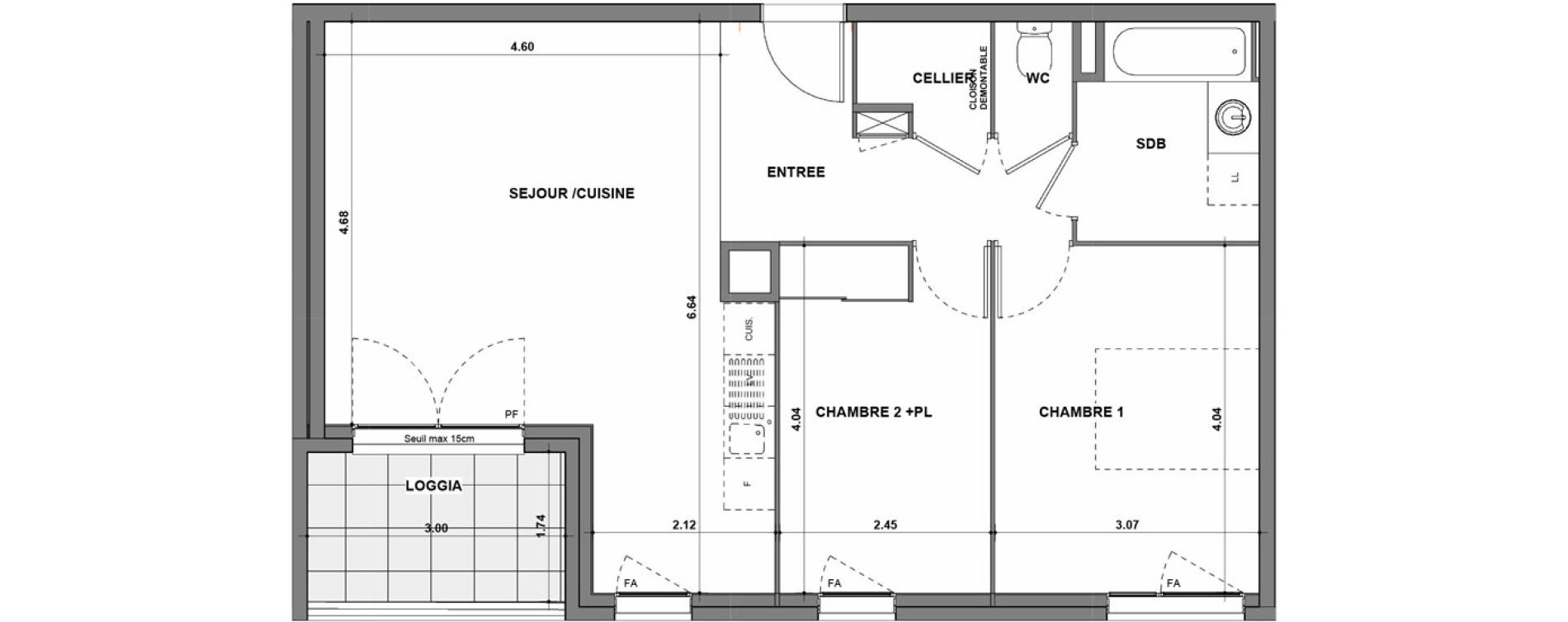 Appartement T3 de 63,92 m2 &agrave; La Verpilli&egrave;re Centre