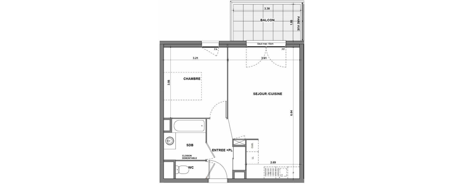 Appartement T2 de 43,46 m2 &agrave; La Verpilli&egrave;re Centre