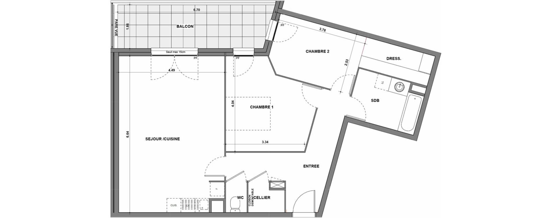 Appartement T3 de 75,58 m2 &agrave; La Verpilli&egrave;re Centre
