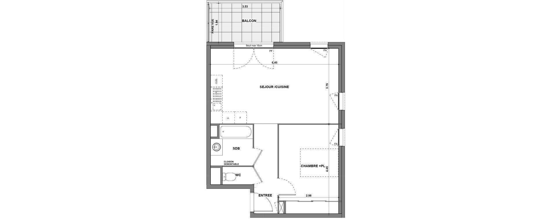 Appartement T2 de 47,86 m2 &agrave; La Verpilli&egrave;re Centre