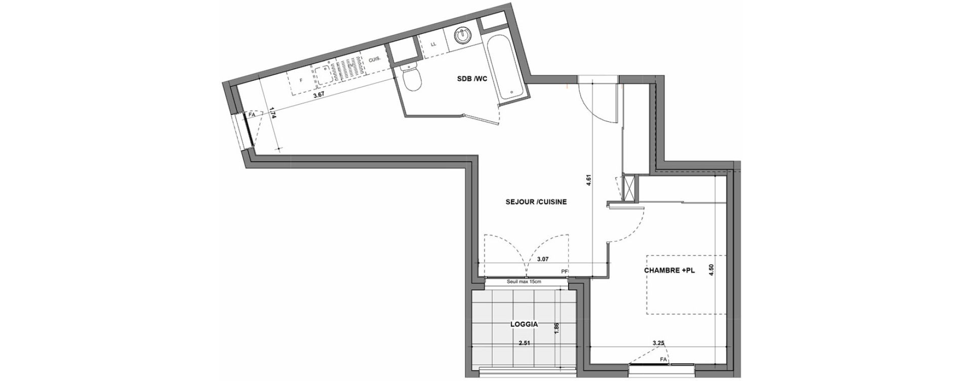 Appartement T2 de 43,99 m2 &agrave; La Verpilli&egrave;re Centre