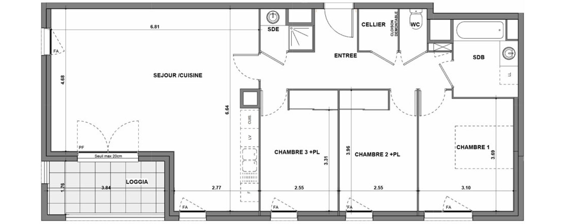 Appartement T4 de 88,37 m2 &agrave; La Verpilli&egrave;re Centre