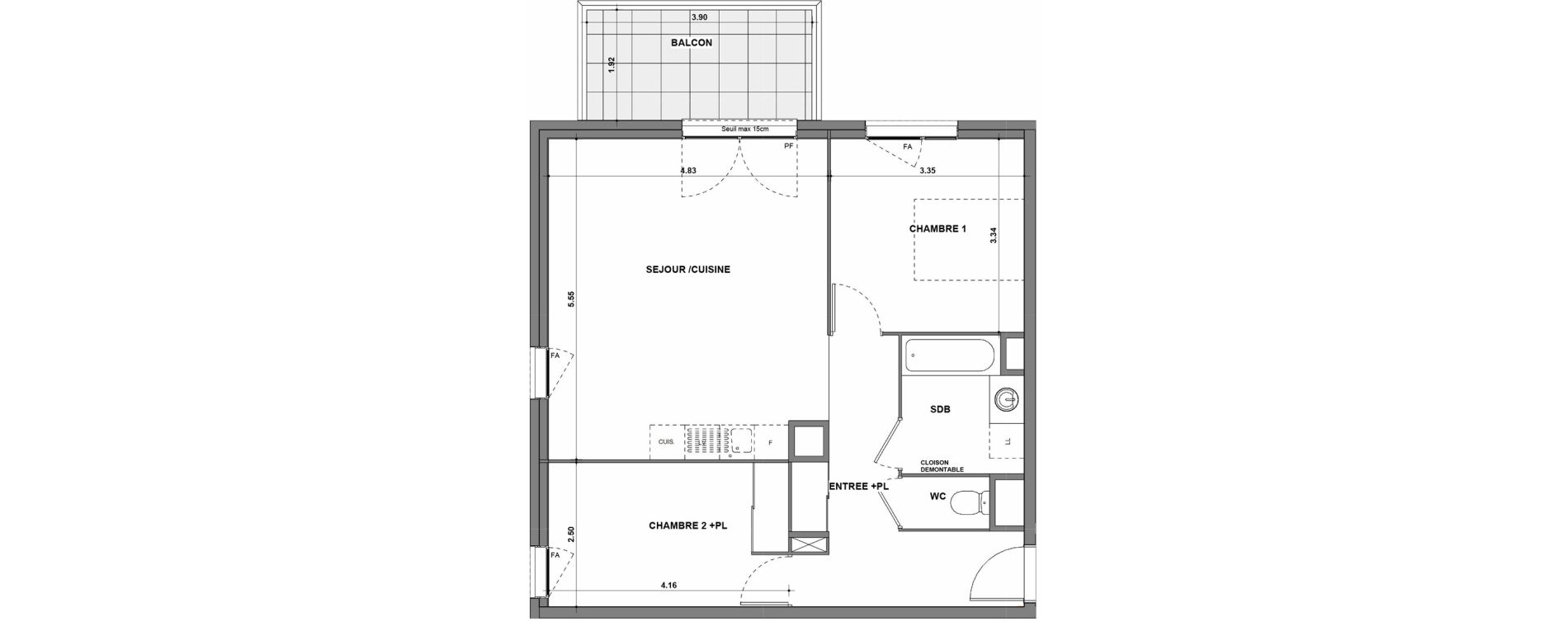 Appartement T3 de 63,92 m2 &agrave; La Verpilli&egrave;re Centre