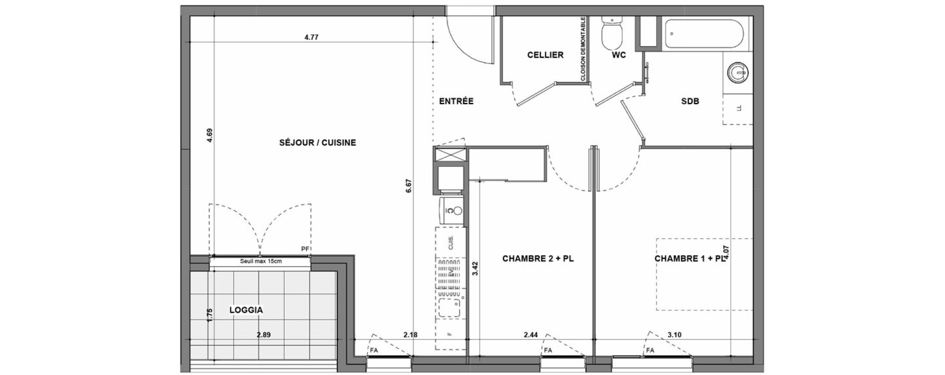 Appartement T3 de 65,22 m2 &agrave; La Verpilli&egrave;re Centre