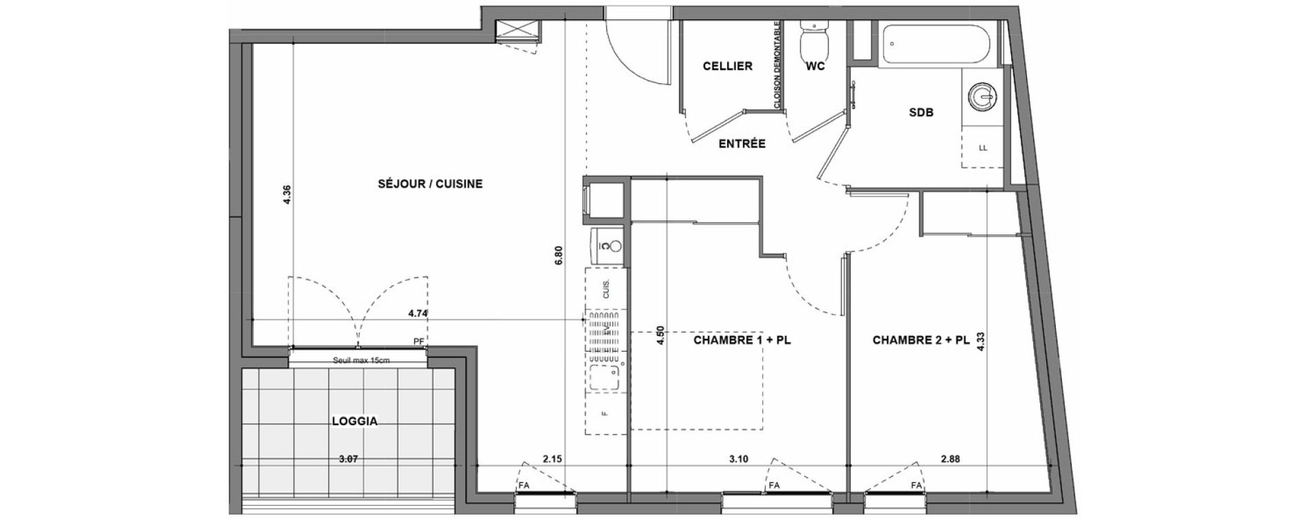 Appartement T3 de 64,99 m2 &agrave; La Verpilli&egrave;re Centre