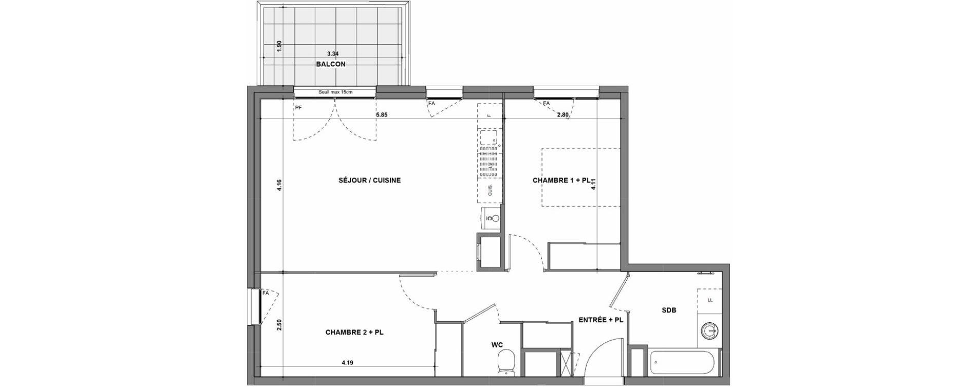 Appartement T3 de 61,70 m2 &agrave; La Verpilli&egrave;re Centre