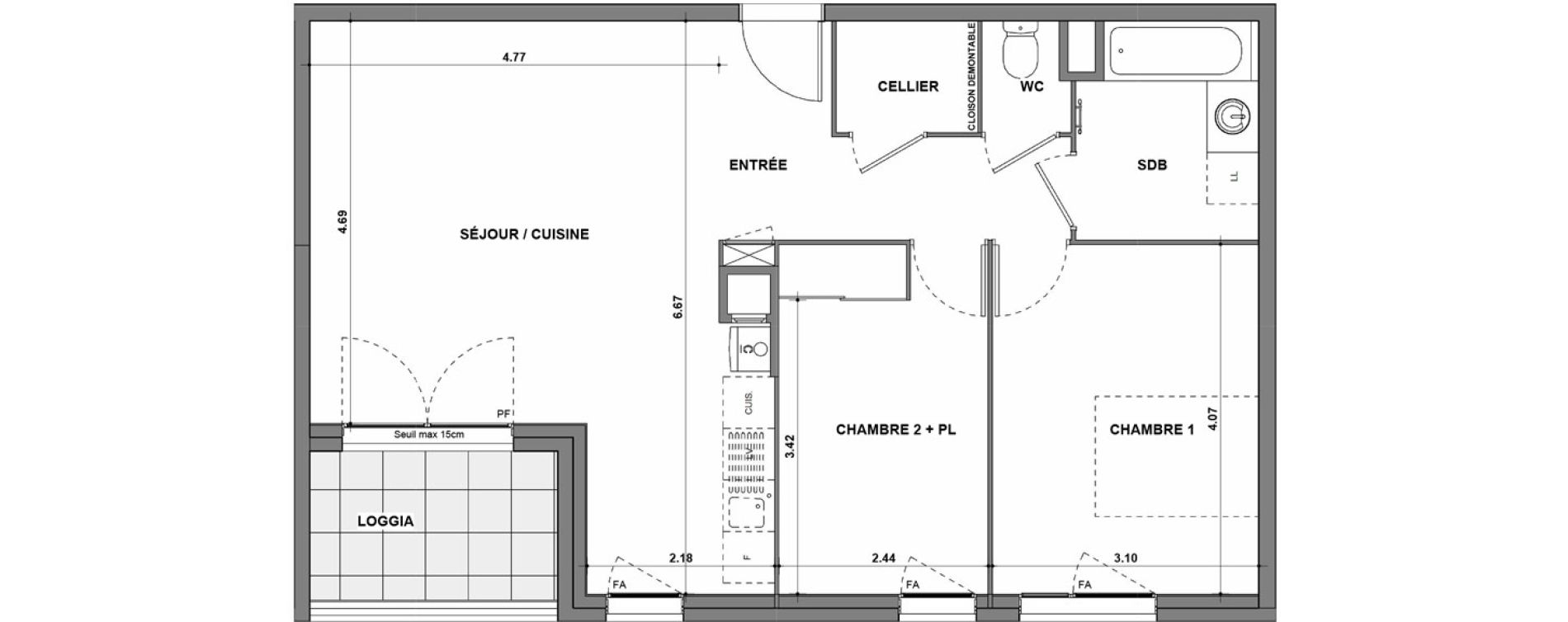 Appartement T3 de 65,22 m2 &agrave; La Verpilli&egrave;re Centre