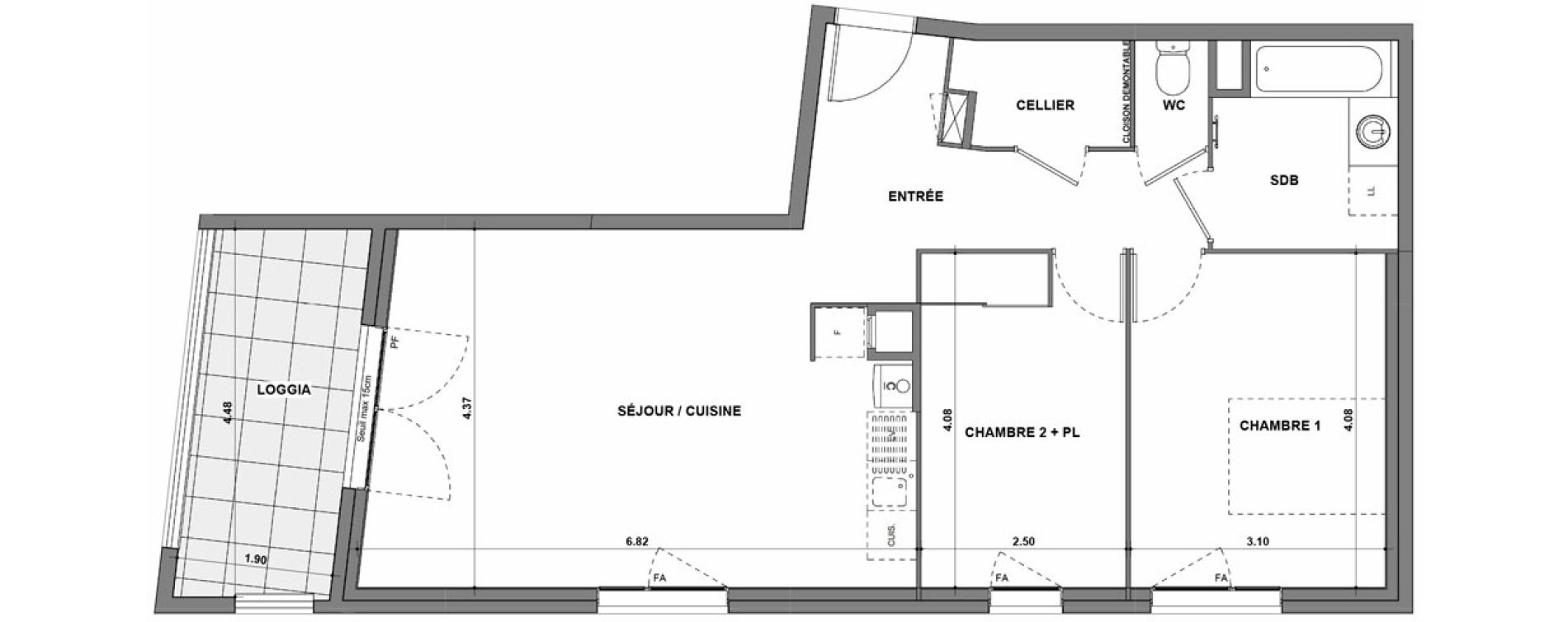 Appartement T3 de 67,94 m2 &agrave; La Verpilli&egrave;re Centre