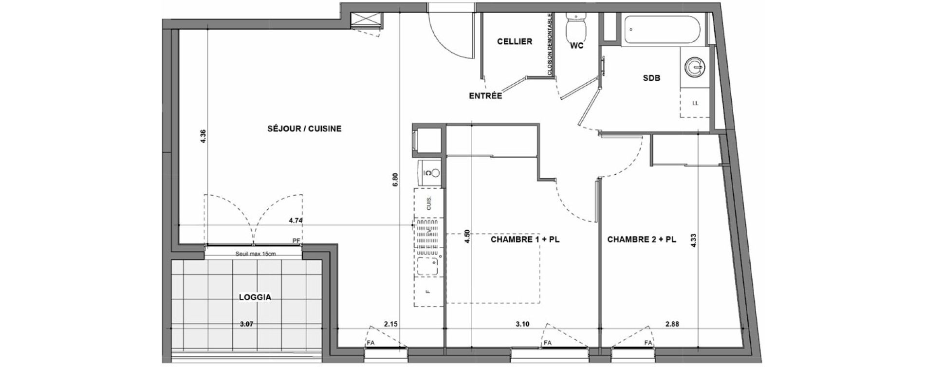 Appartement T3 de 64,99 m2 &agrave; La Verpilli&egrave;re Centre