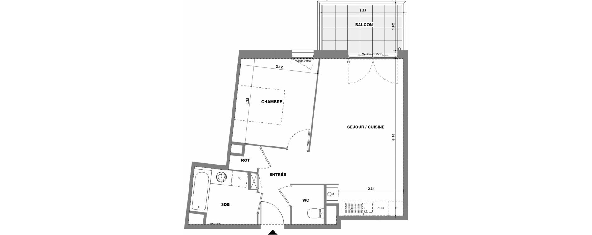 Appartement T2 de 46,46 m2 &agrave; La Verpilli&egrave;re Centre