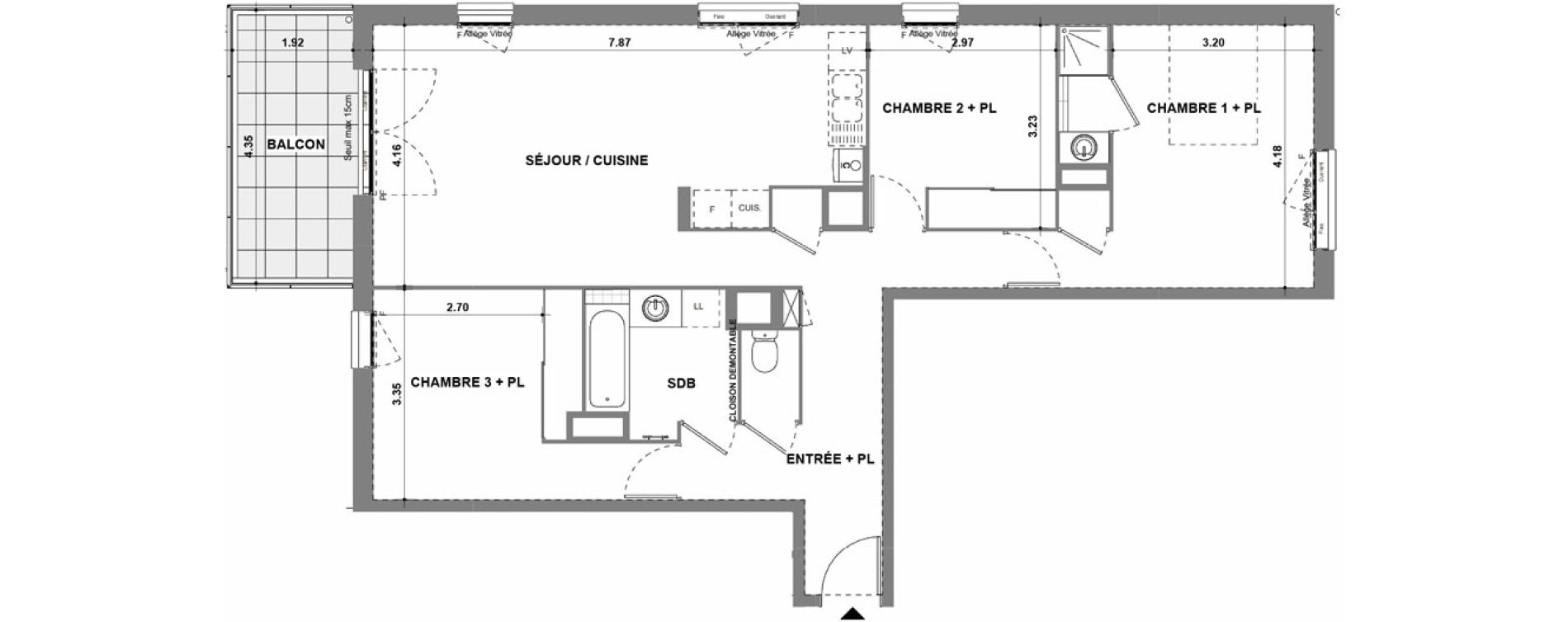 Appartement T4 de 88,00 m2 &agrave; La Verpilli&egrave;re Centre