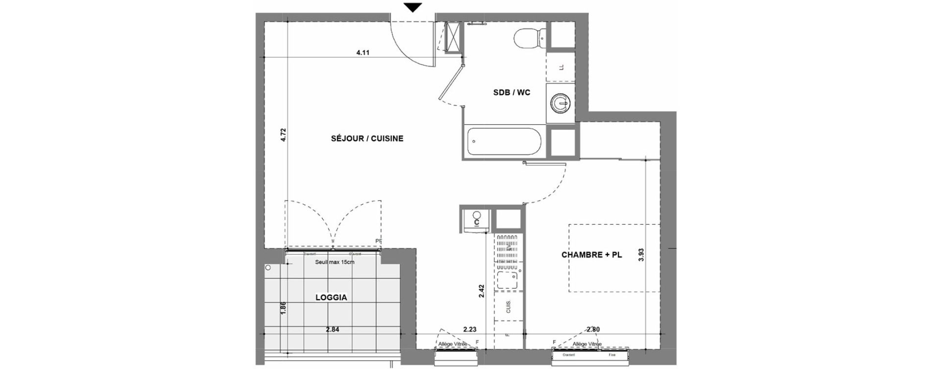 Appartement T2 de 43,85 m2 &agrave; La Verpilli&egrave;re Centre