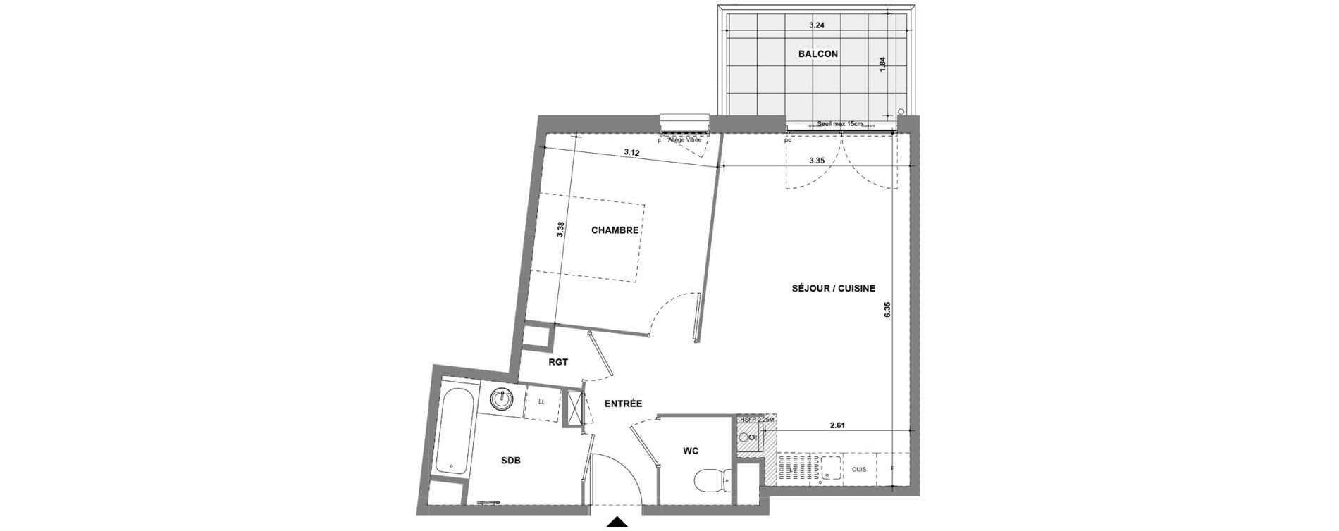 Appartement T2 de 46,46 m2 &agrave; La Verpilli&egrave;re Centre