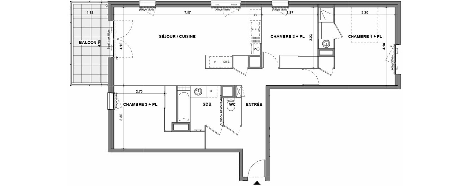 Appartement T4 de 88,16 m2 &agrave; La Verpilli&egrave;re Centre