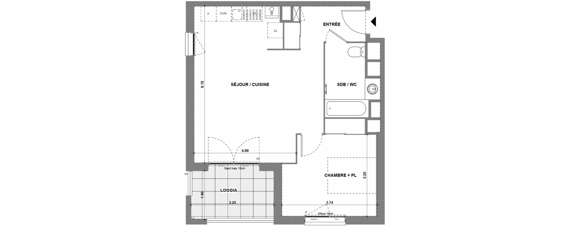 Appartement T2 de 49,02 m2 &agrave; La Verpilli&egrave;re Centre