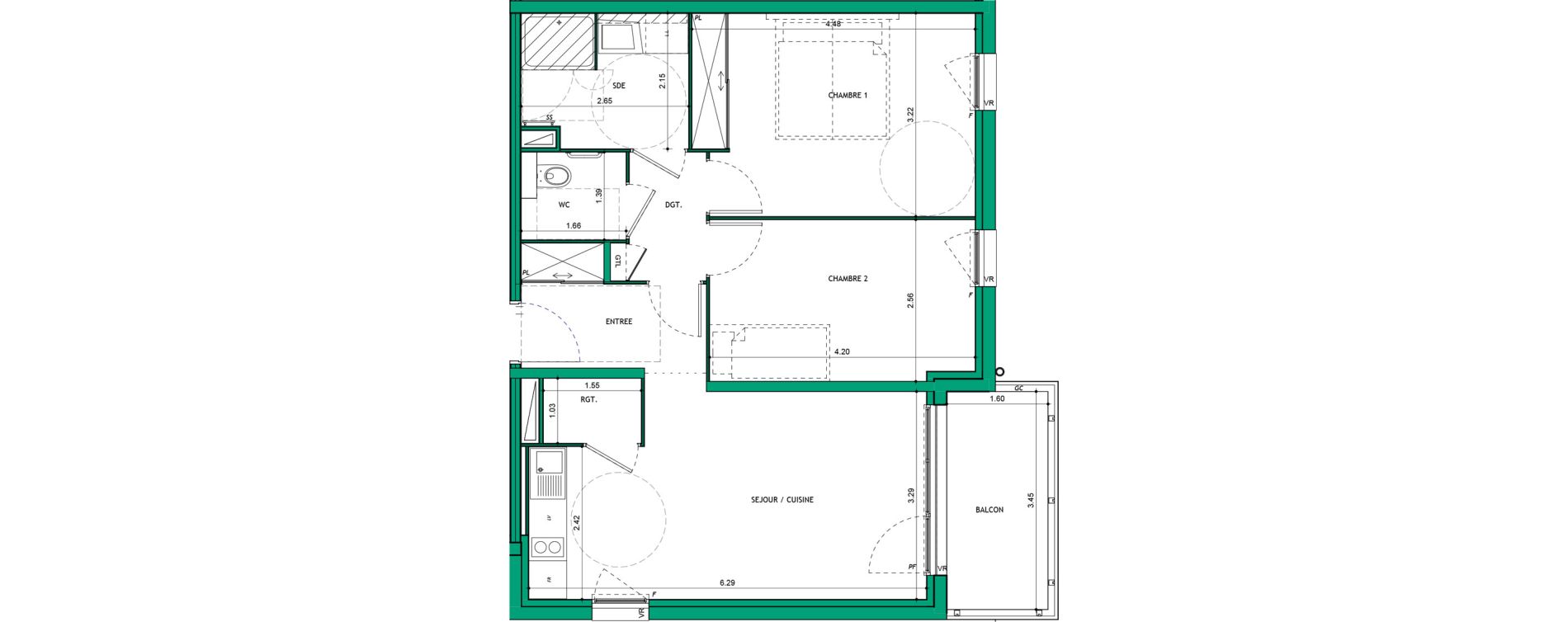 Appartement T3 meubl&eacute; de 60,83 m2 &agrave; La Verpilli&egrave;re Centre