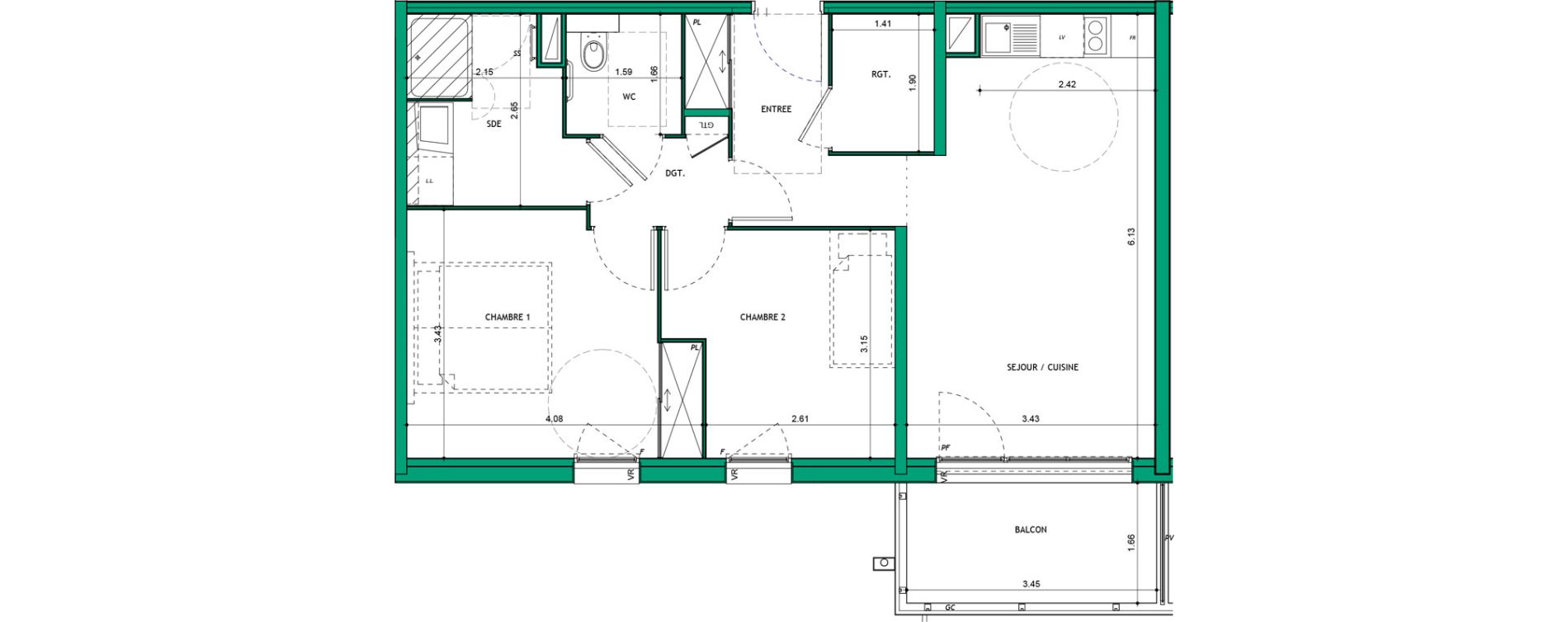 Appartement T3 meubl&eacute; de 60,60 m2 &agrave; La Verpilli&egrave;re Centre