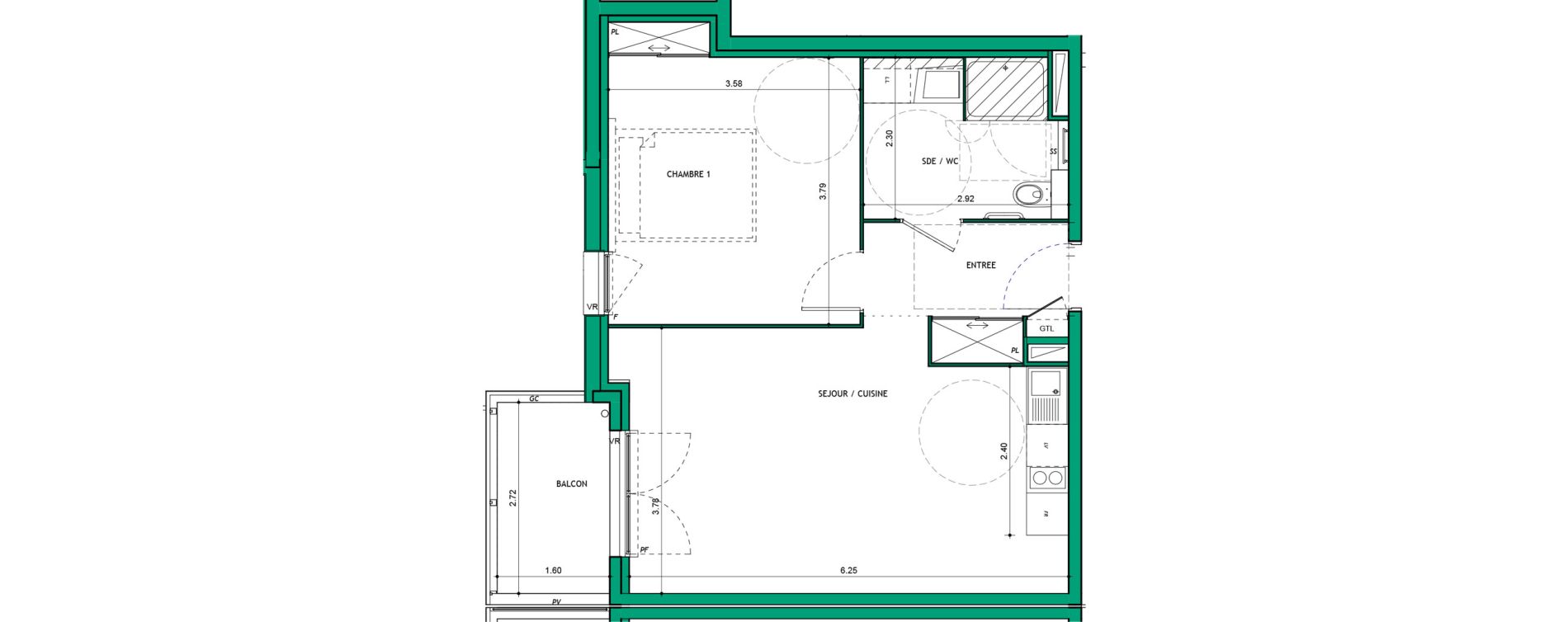 Appartement T2 meubl&eacute; de 48,44 m2 &agrave; La Verpilli&egrave;re Centre