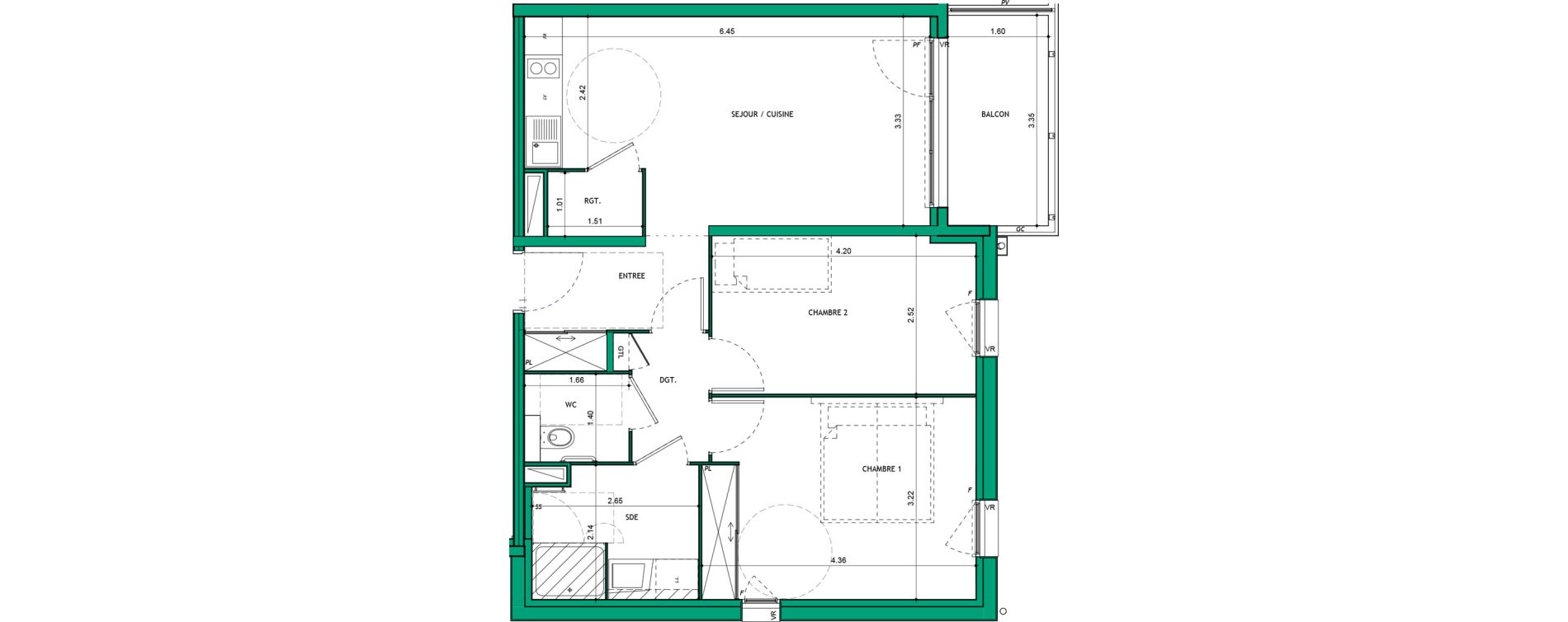 Appartement T3 de 60,97 m2 &agrave; La Verpilli&egrave;re Centre