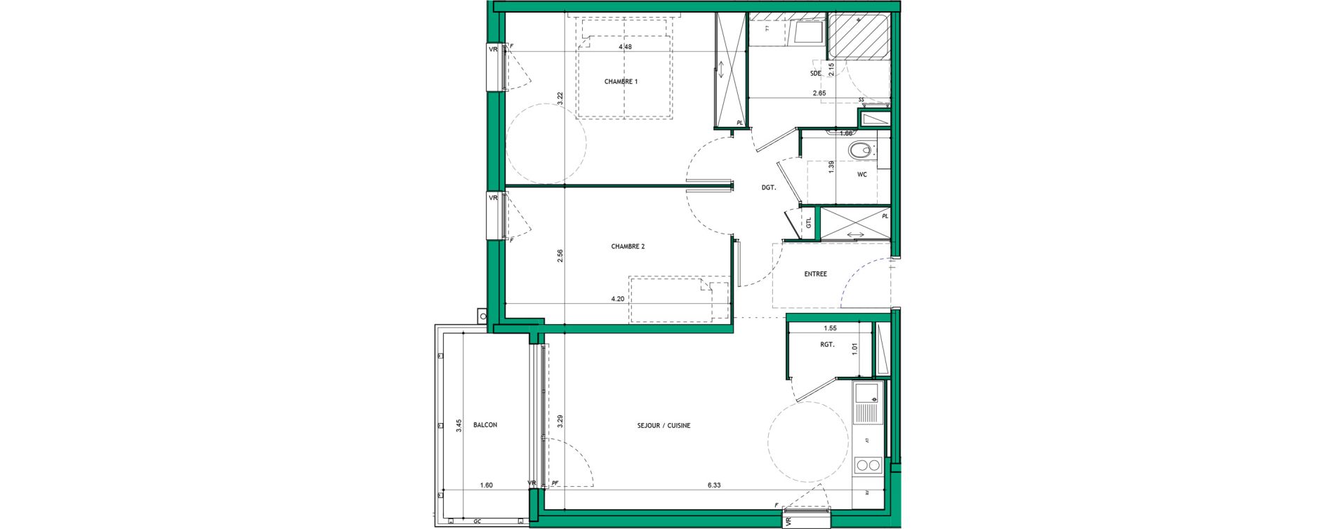 Appartement T3 meubl&eacute; de 60,98 m2 &agrave; La Verpilli&egrave;re Centre