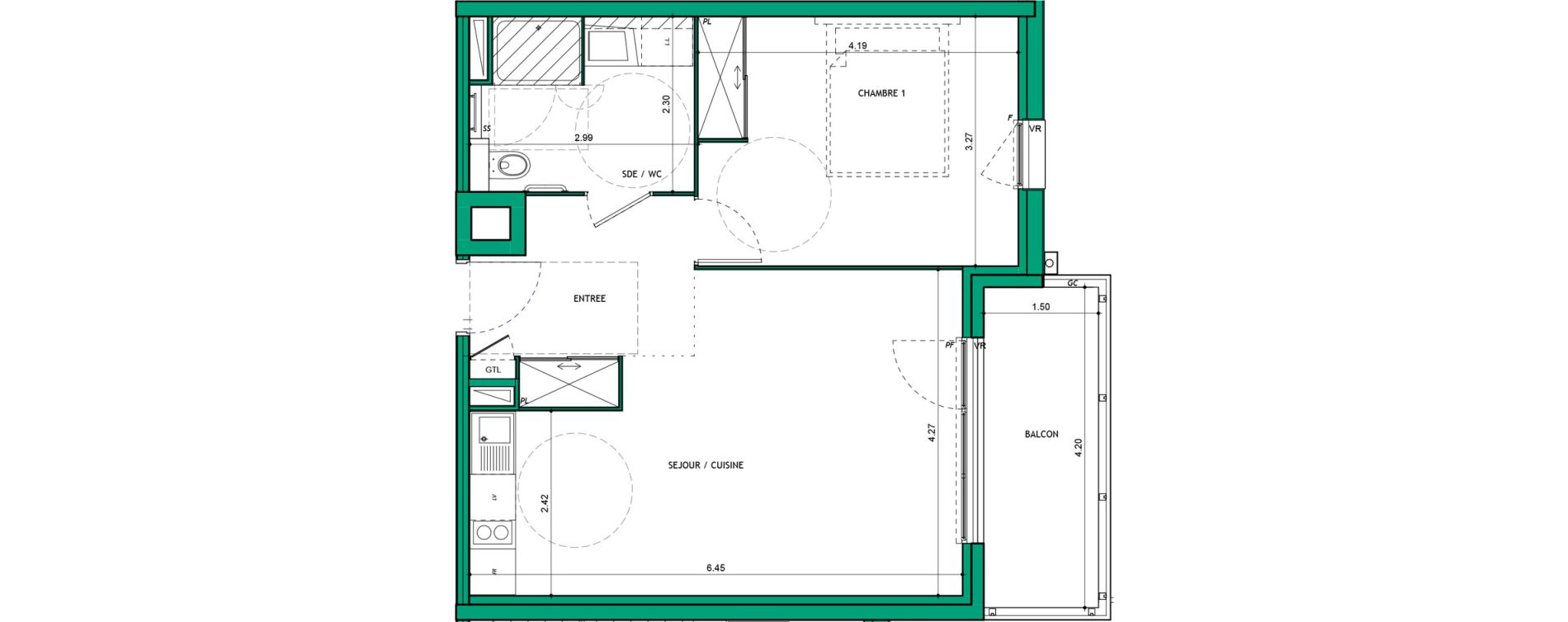Appartement T2 meubl&eacute; de 49,43 m2 &agrave; La Verpilli&egrave;re Centre