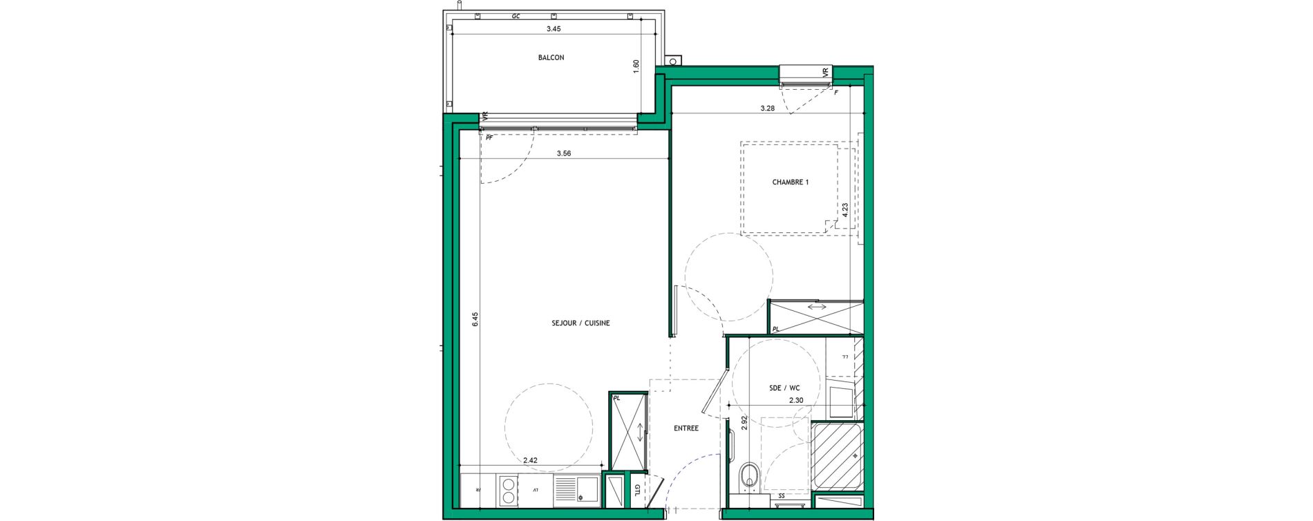 Appartement T2 meubl&eacute; de 45,51 m2 &agrave; La Verpilli&egrave;re Centre