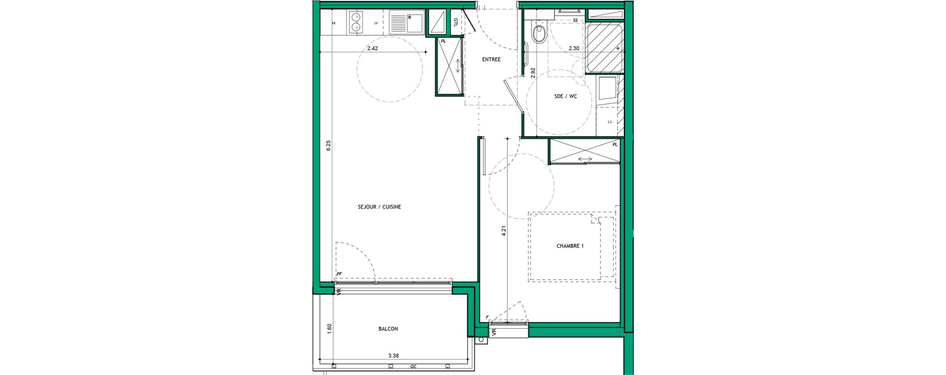 Appartement T2 meubl&eacute; de 44,78 m2 &agrave; La Verpilli&egrave;re Centre