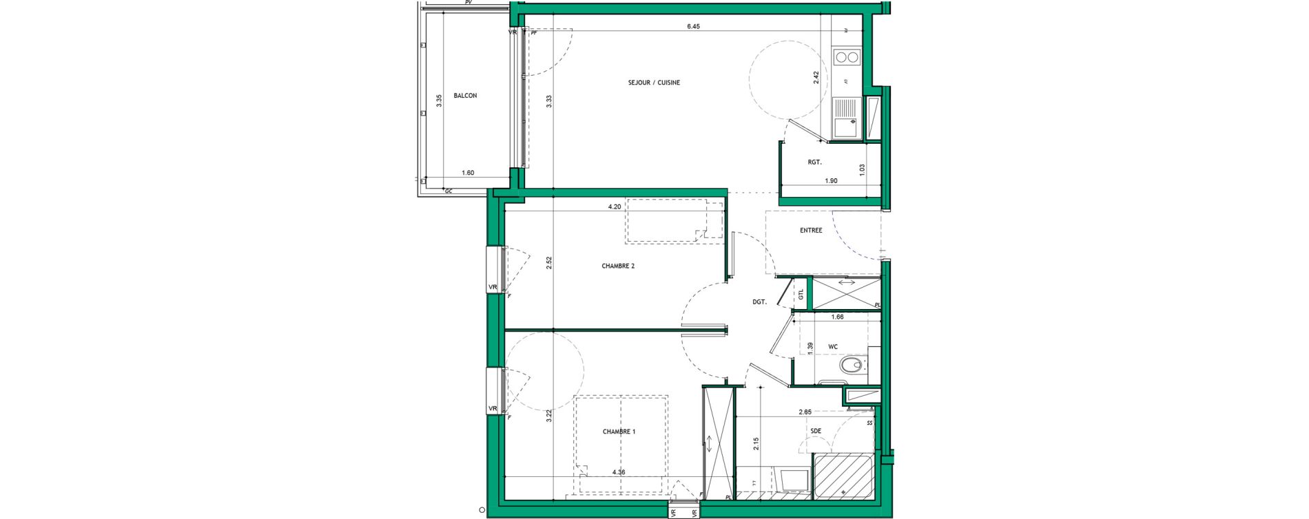 Appartement T3 meubl&eacute; de 61,70 m2 &agrave; La Verpilli&egrave;re Centre