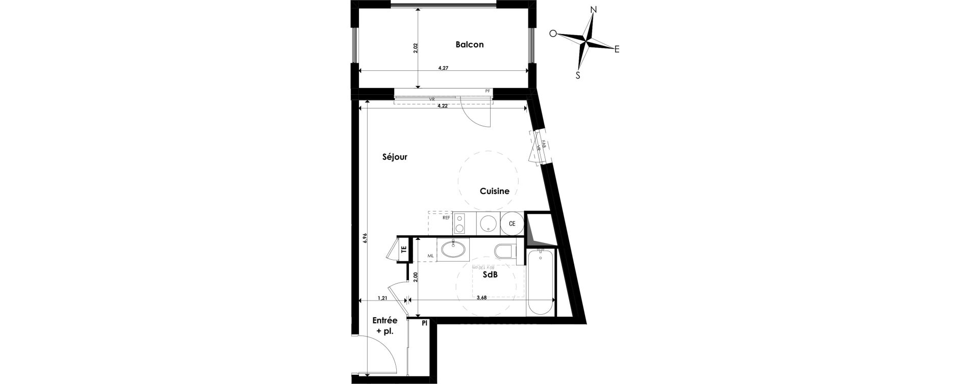 Appartement T1 de 27,20 m2 au P&eacute;age-De-Roussillon Centre