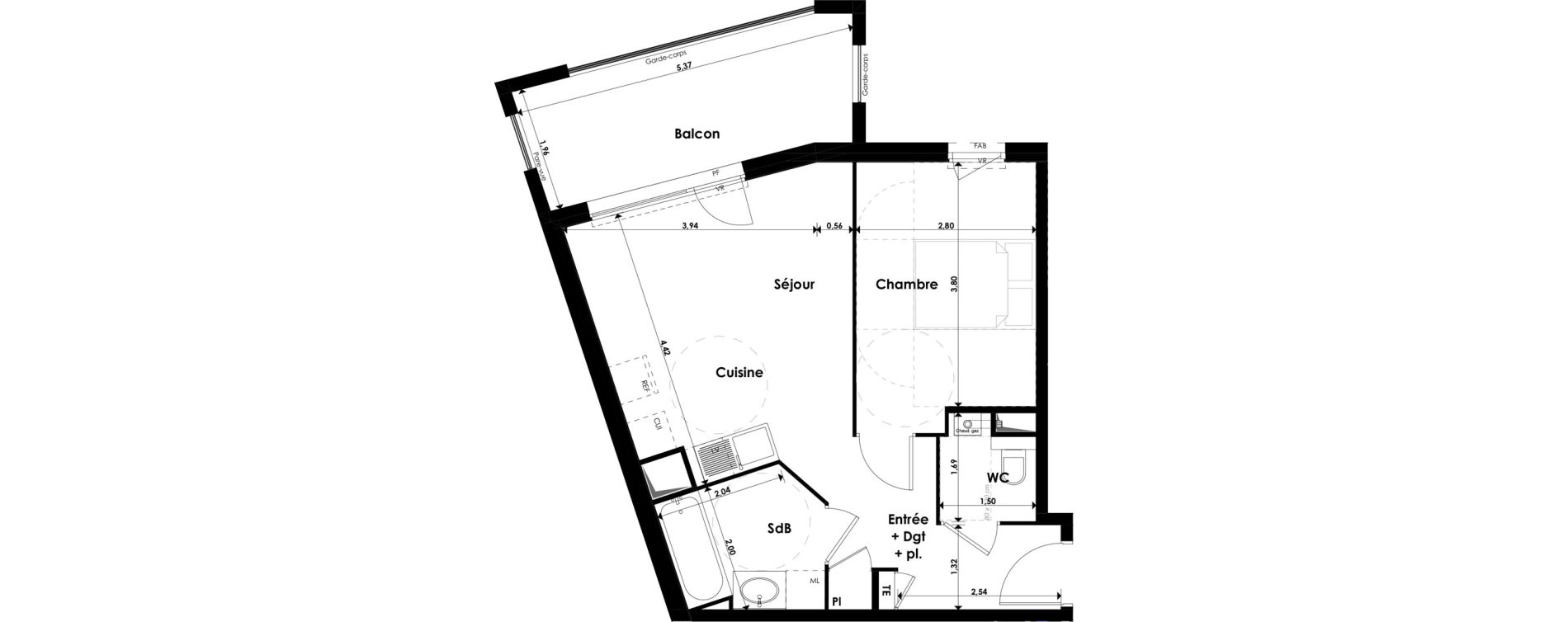 Appartement T2 de 42,03 m2 au P&eacute;age-De-Roussillon Centre