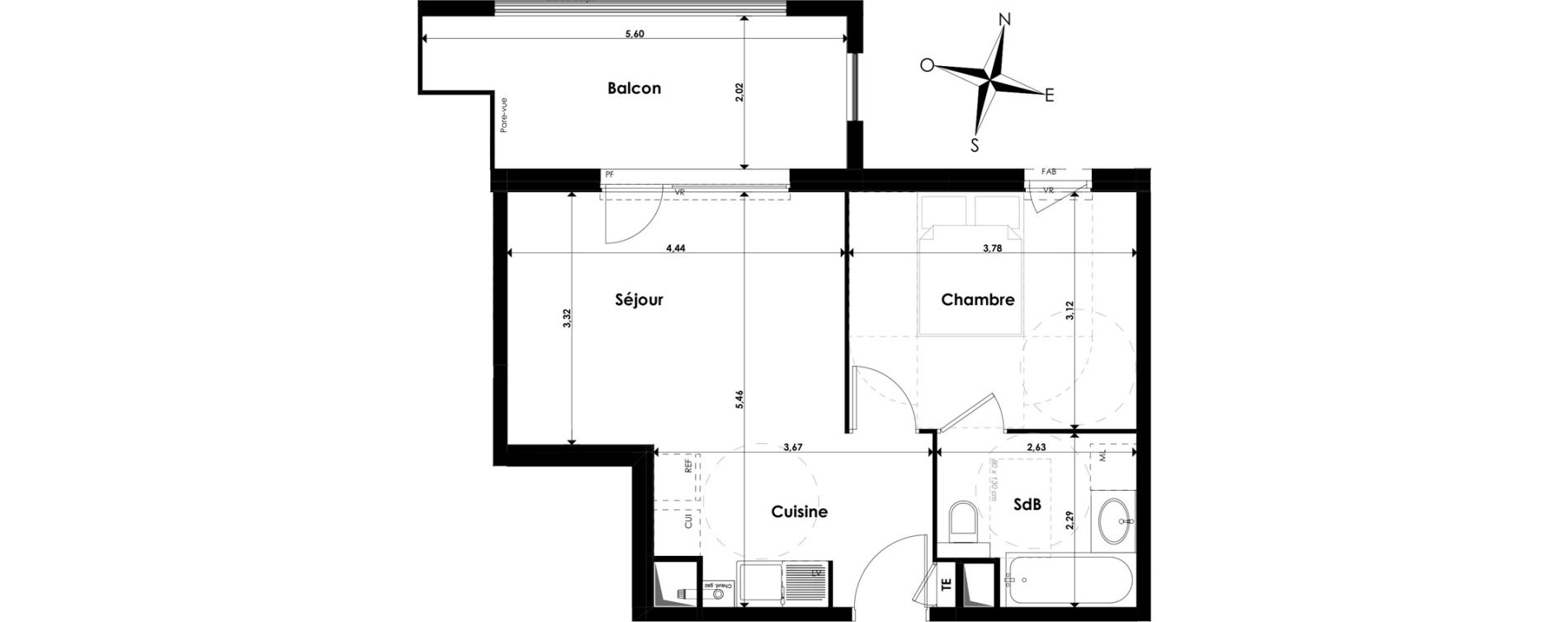 Appartement T2 de 39,63 m2 au P&eacute;age-De-Roussillon Centre