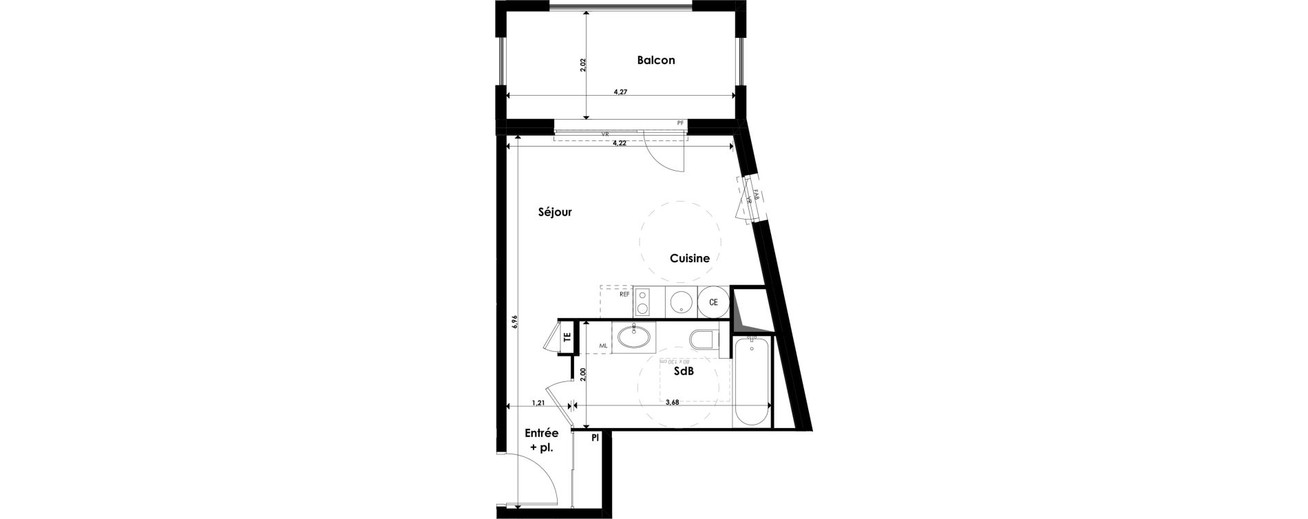 Appartement T1 de 27,20 m2 au P&eacute;age-De-Roussillon Centre