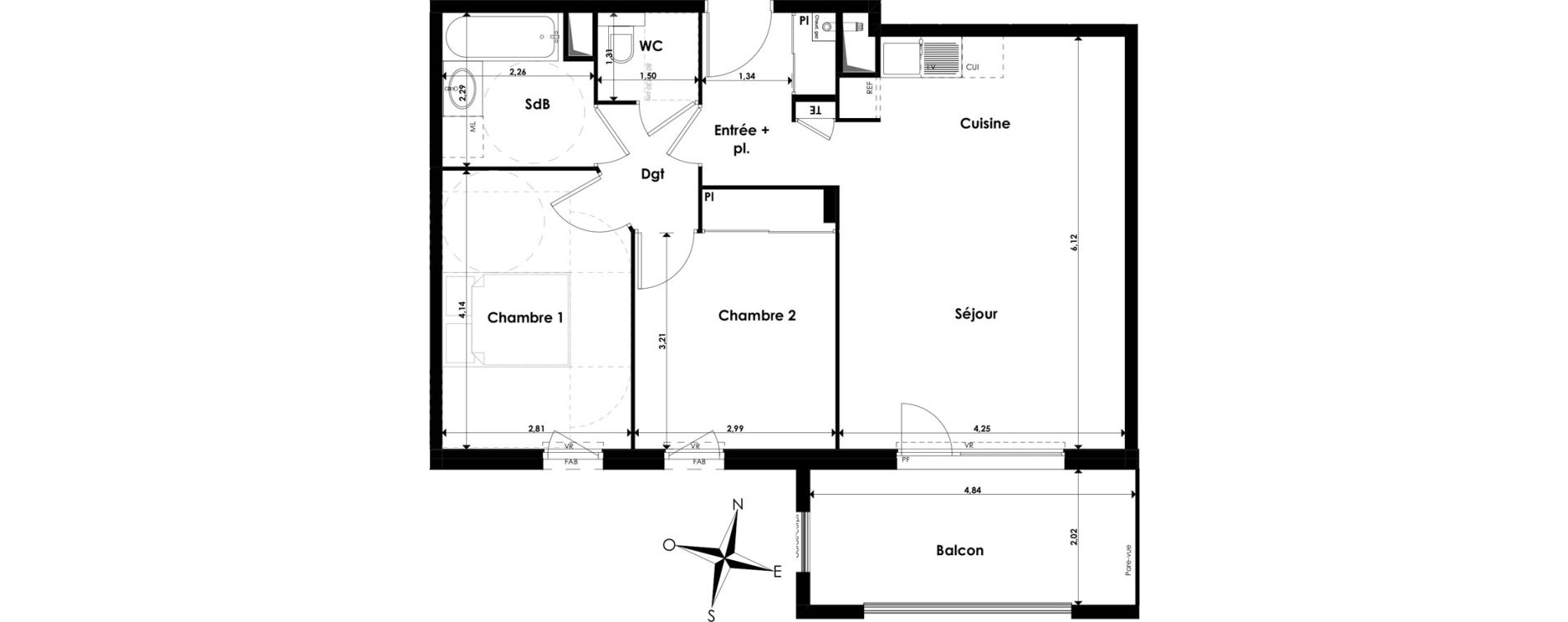 Appartement T3 de 62,00 m2 au P&eacute;age-De-Roussillon Centre