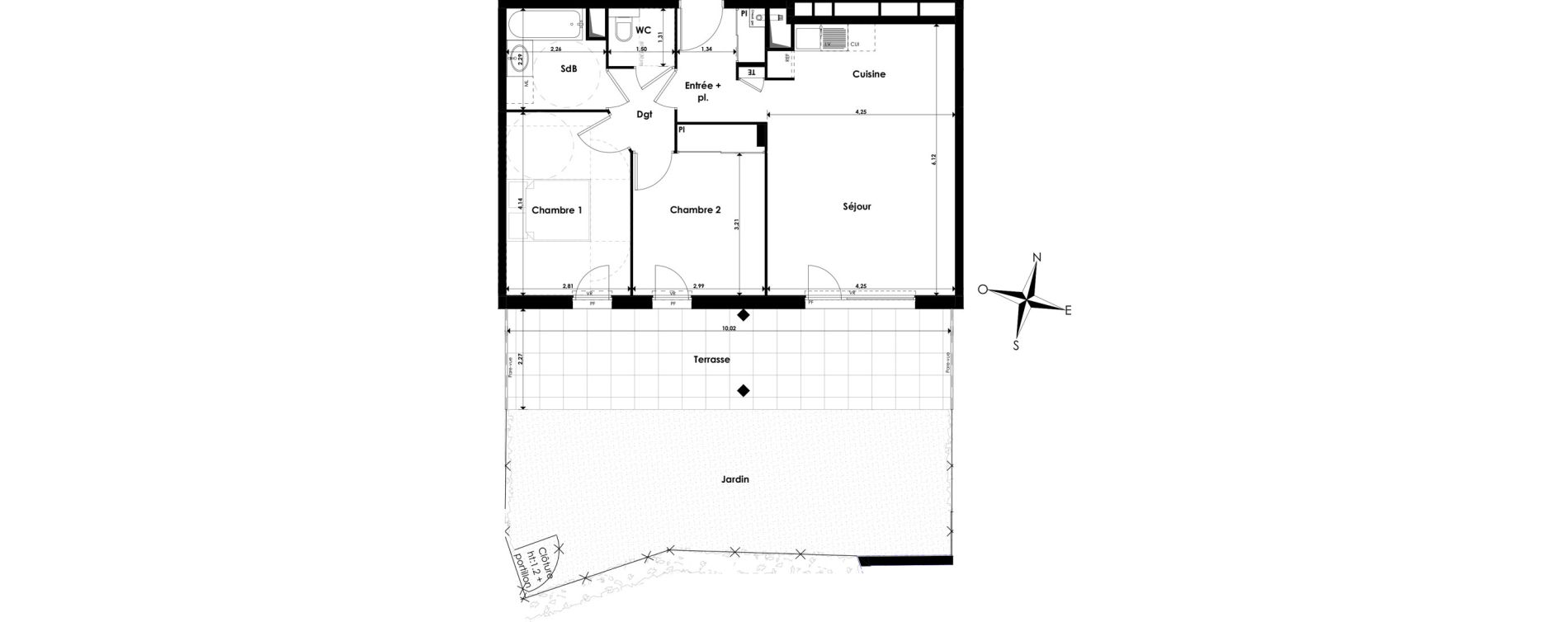 Appartement T3 de 62,00 m2 au P&eacute;age-De-Roussillon Centre