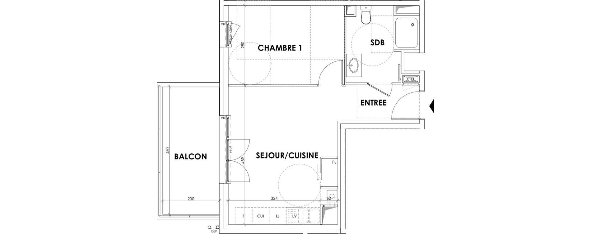 Appartement T2 de 39,43 m2 au Pont-De-Beauvoisin Centre