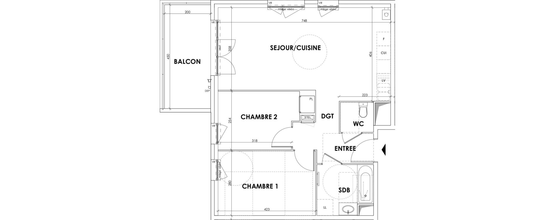 Appartement T3 de 62,01 m2 au Pont-De-Beauvoisin Centre