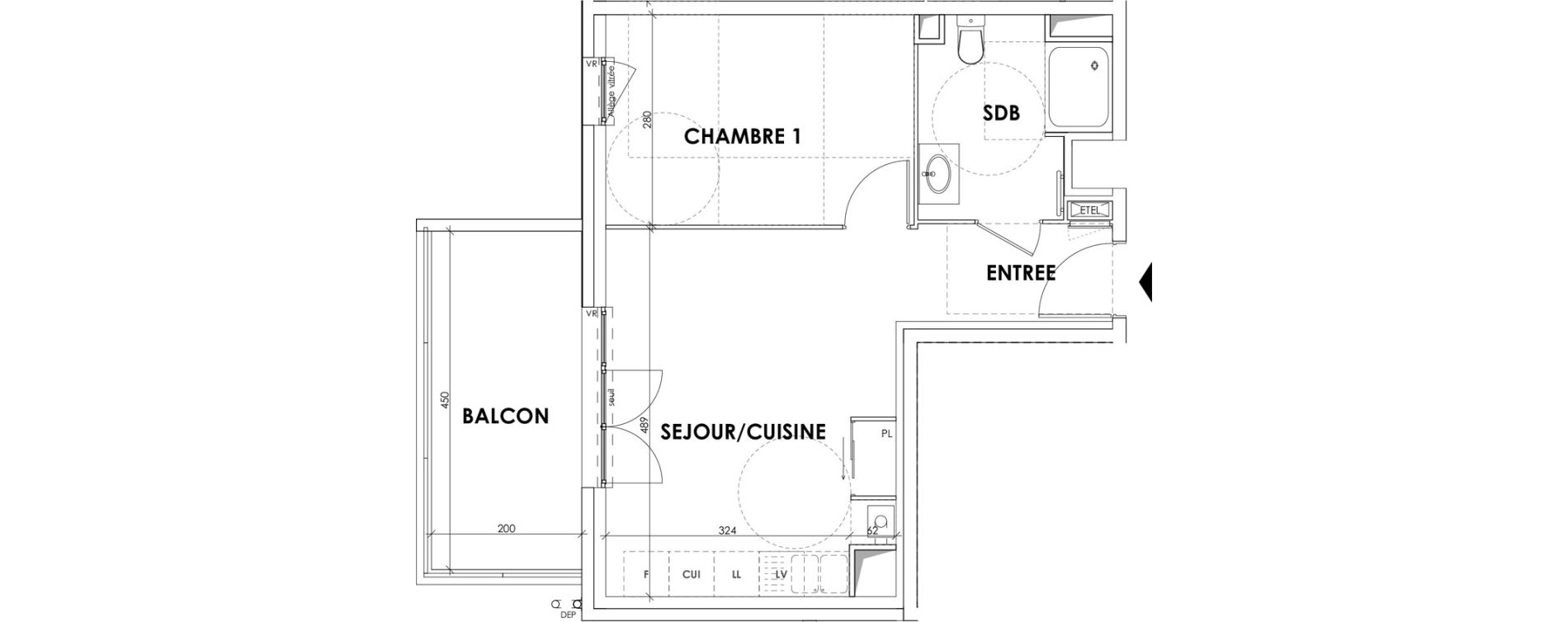 Appartement T2 de 39,43 m2 au Pont-De-Beauvoisin Centre
