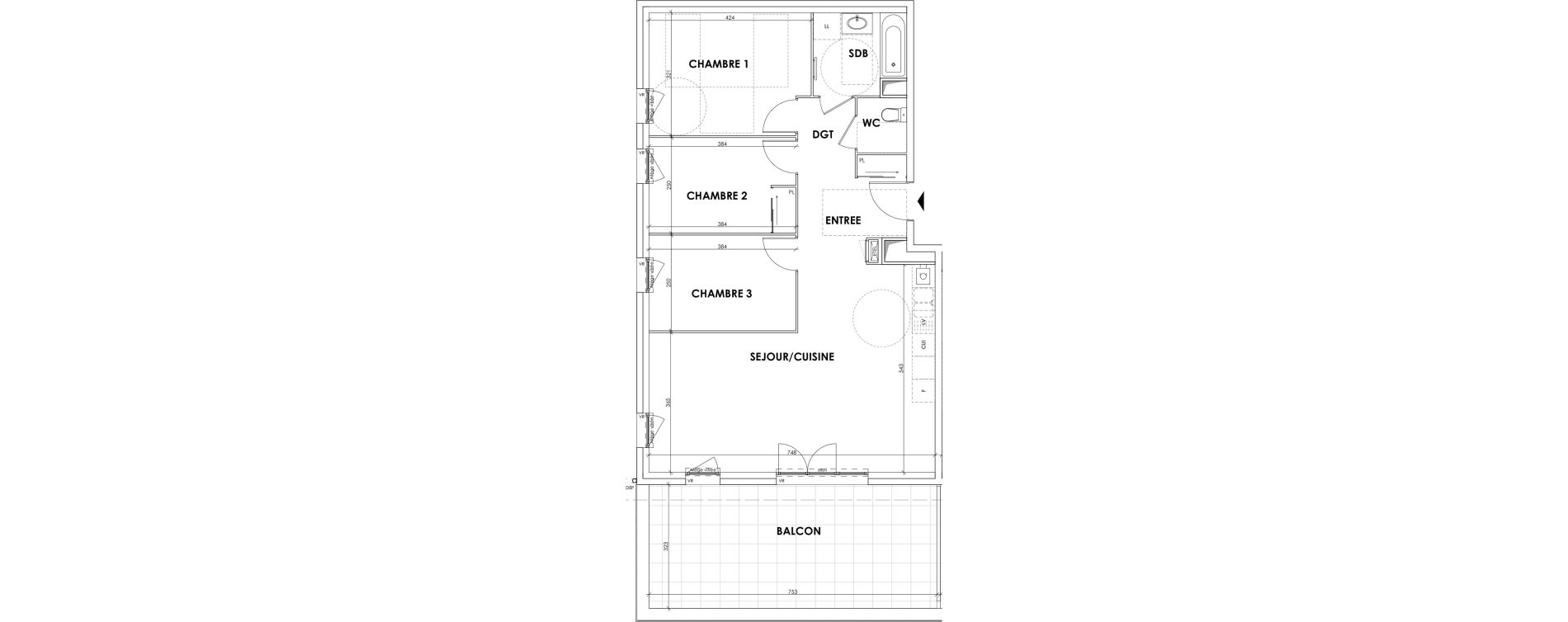 Appartement T4 de 82,56 m2 au Pont-De-Beauvoisin Centre