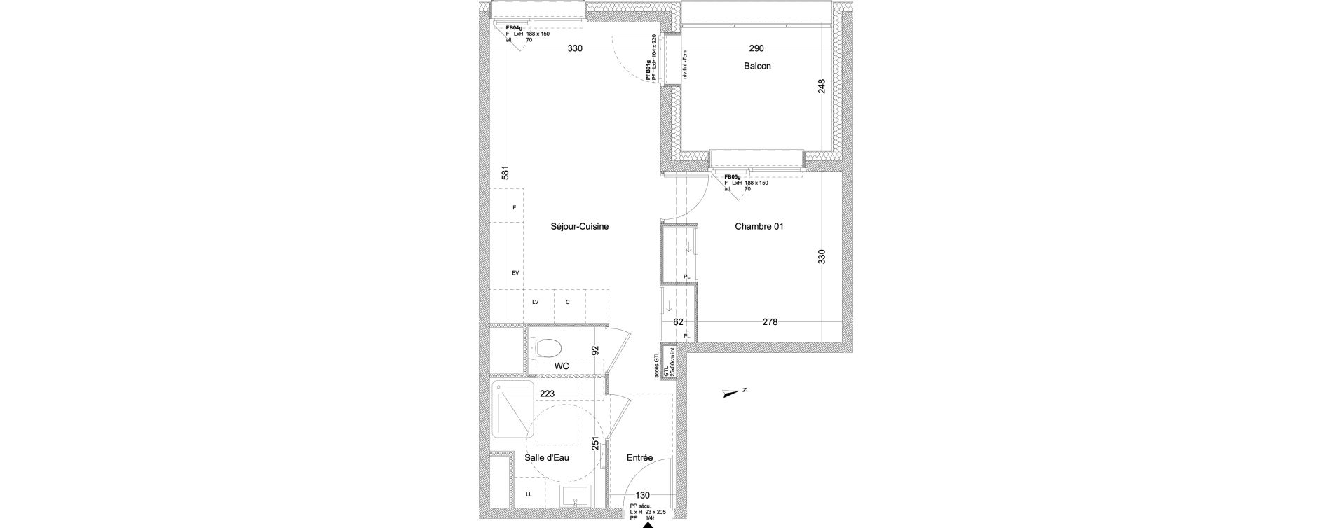 Appartement T1 bis de 41,20 m2 au Pont-De-Claix Centre