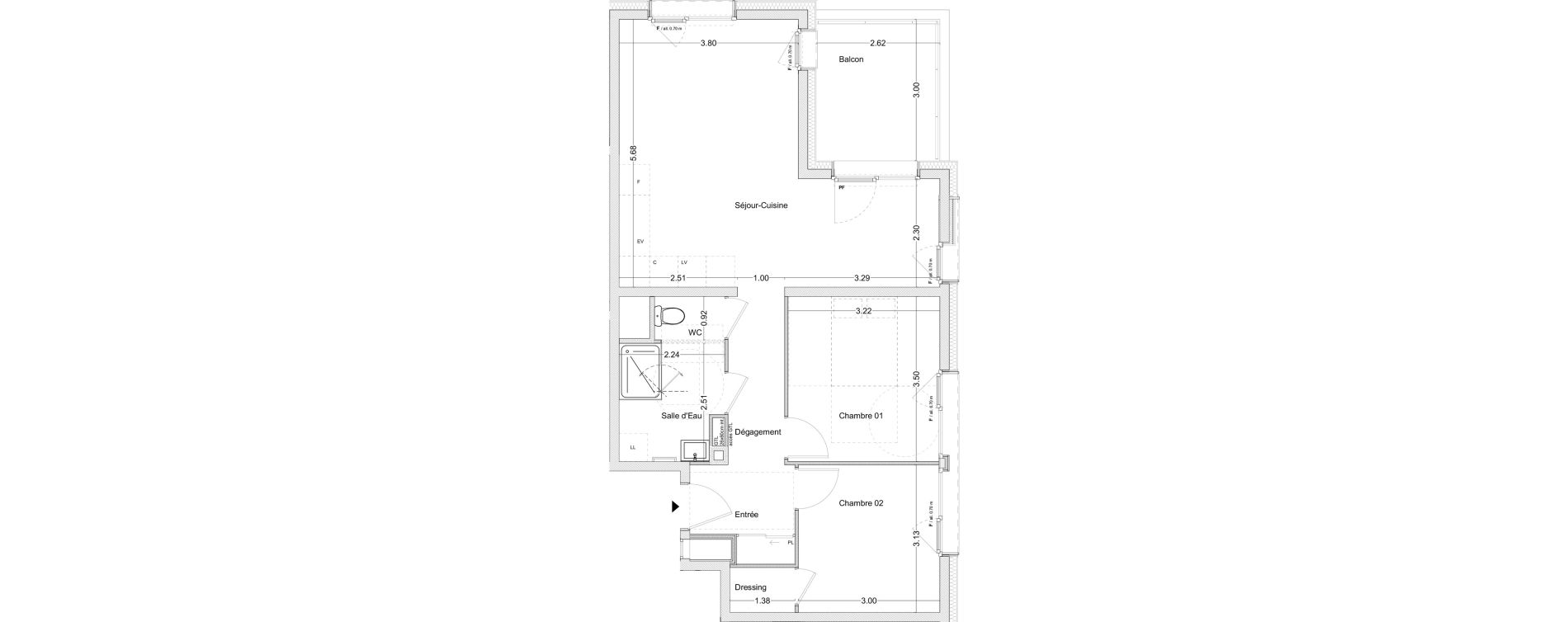 Appartement T3 de 65,56 m2 au Pont-De-Claix Centre